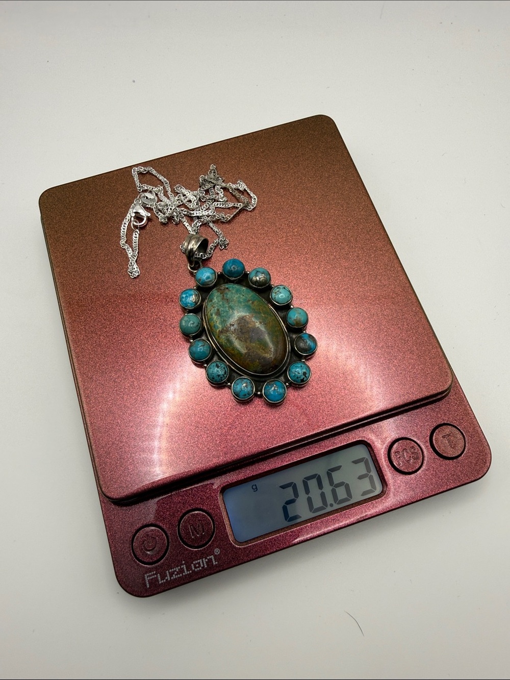 925 Sterling Silver XL Turquoise Oval Pendant Cluster Necklace on 18” Chain - Picture 5 of 7
